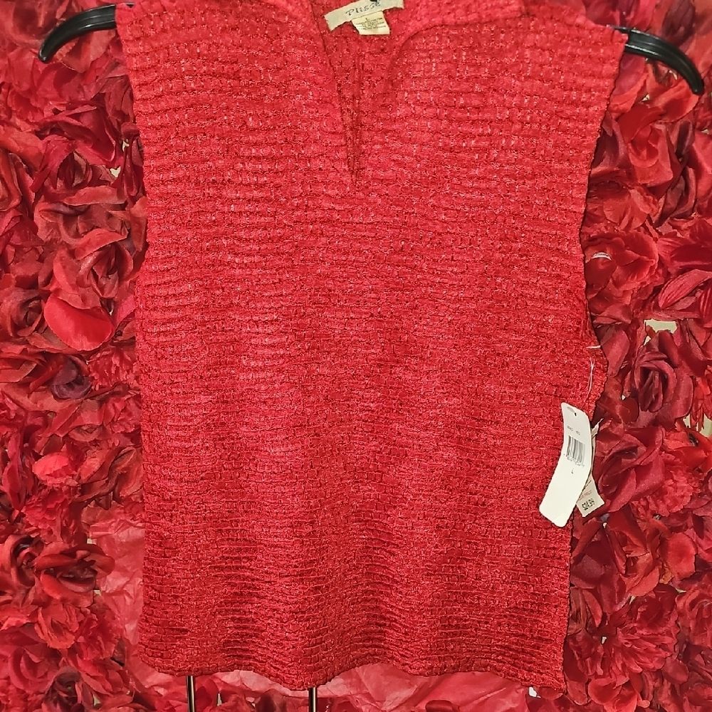 Plisse NWT Red Stretchy Polyester Tank Top Wirh Collar Size Large